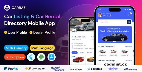 Carbaz v2.0.0 - Car listing & Car Rental Directory Flutter App