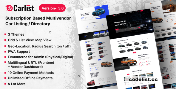 Carlist v3.6 - Multivendor Car Listing / Dealer / Directory Website (Subscription Based)