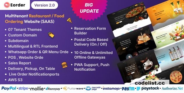 Eorder v4.0 - Multitenant Restaurant / Food Ordering Website…