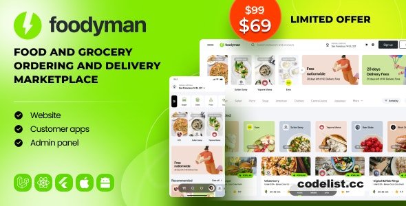 Foodyman v2025-25 - Multi-Restaurant Food and Grocery - nulled