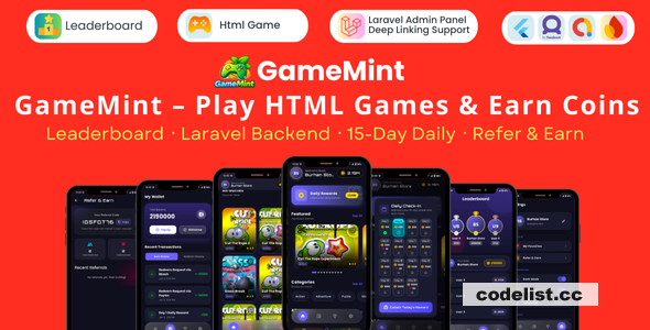 GameMint v1.0 – Play & Earn HTML Games with Flutter and Laravel Backend