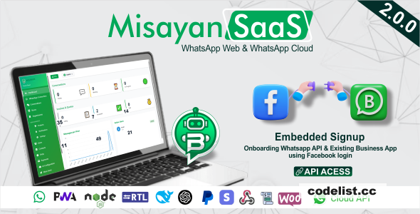 Misayan SaaS v2.0.0 – Multi-Tenant WhatsApp: Chatbots, WooCommerce Integration & API Access