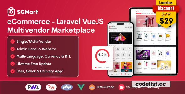 SGMart eCommerce v1.0 – Laravel VueJS Multivendor Marketplace CMS with POS