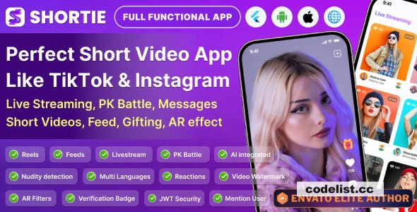 Shortie - Short video & Live streaming app with admin panel