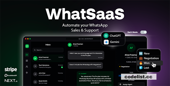 WhatSaaS v1.0 - Multi-Tenant WhatsApp Sales & Support: Chatbots,…