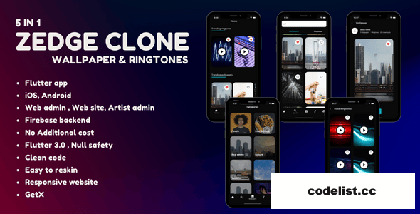 5 in 1- Zedge clone - Wallpaper and Ringtones - Android + iOS + Admin panel + Artist panel + website v1.2
