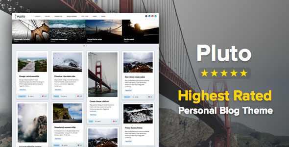 PLUTO V2.1.1 - CLEAN PERSONAL WORDPRESS MASONRY BLOG THEME