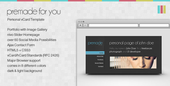 Premade for You - Themeforest Personal vCard Template