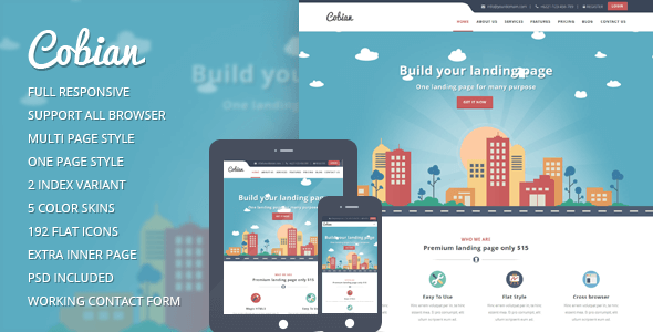 Cobian v1.2 – Flat Bootstrap Landing WordPress Theme