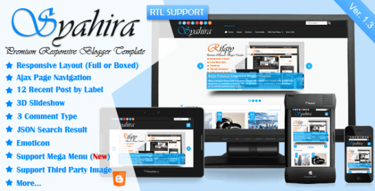 Download Syahira v1.10 Responsive Premium Blogger Template
