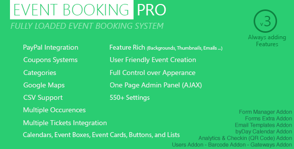 Event Booking Pro v3.5.1 – WP Plugin [paypal or offline]
