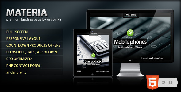 Materia Themeforest Responsive Fullscreen landing page