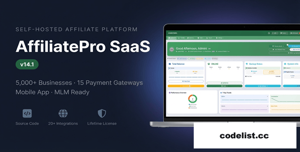 AffiliatePro SaaS v14.0.0.0 – Affiliate &amp; Vendor System + Mobile App, AI, Telegram