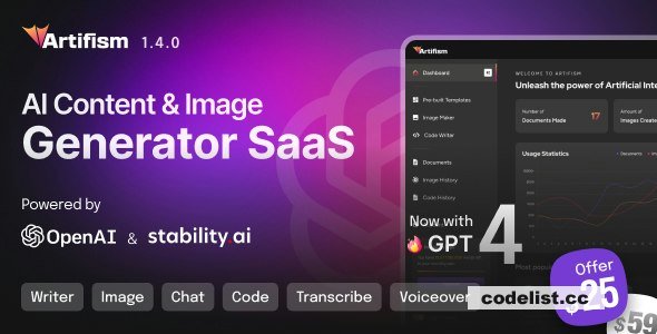 Artifism v6.6.0 - AI Content & Image Generator SaaS - nulled