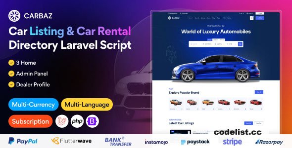 Carbaz v3.0.0 - Car listing & Car Rental Directory Laravel Script
