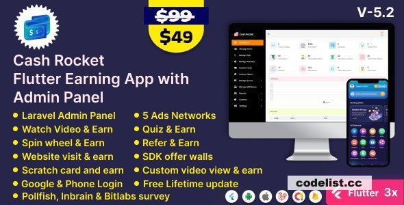 Cash Rocket v6.4 – Flutter Online Earning App with Admin Panel - nulled