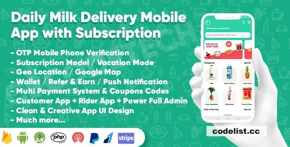 Dairy Products, Grocery, Daily Milk Delivery Mobile App with Subscription v1.7