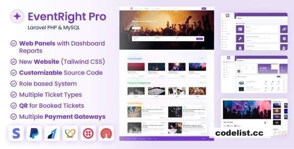 EventRight Pro v1.11.0 - Ticket Sales and Event Booking & Management System with Website & Web Panels (SaaS) - nulled