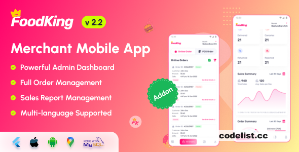 FoodKing - Restaurant Food Delivery System Merchant Flutter Mobile App v2.2