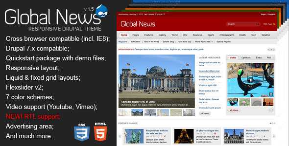 Global News Portal - Themeforest Responsive Drupal Theme