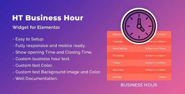 HT Business Hour Widget for Elementor v1.0.0