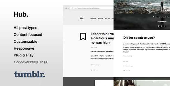 Hub v1.0.13 - One Column, Blogging Tumblr Theme
