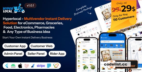 Hyperlocal v1.0.2 - Multivendor eCommerce, Grocery, Food, Pharmacy Flutter Delivery app - Admin & Website