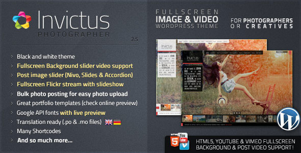 INVICTUS 2.5 - A PREMIUM PHOTOGRAPHER WP THEMEFOREST THEME