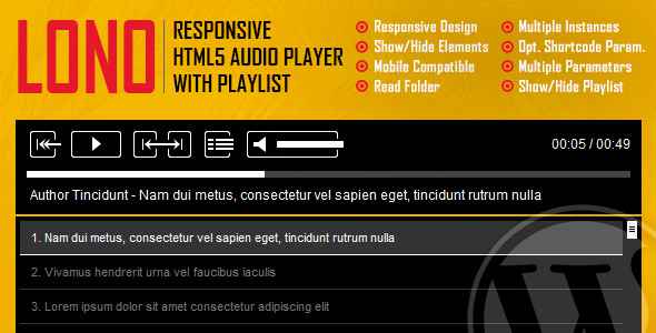 Lono v1.0 - Responsive HTML5 Audio Player Plugin