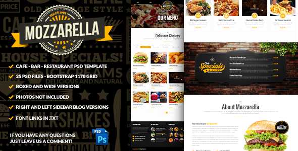 Mozzarella - Cafe Bar PSD Template