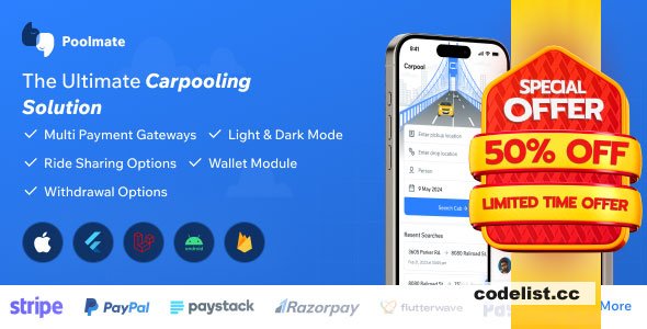 PoolMate v3.2 - BlaBlaCar Clone - Complete Carpooling Solution in Flutter