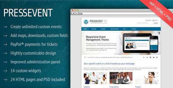 PRESSEVENT - EVENT MANAGEMENT THEMEFOREST WORDPRESS THEME