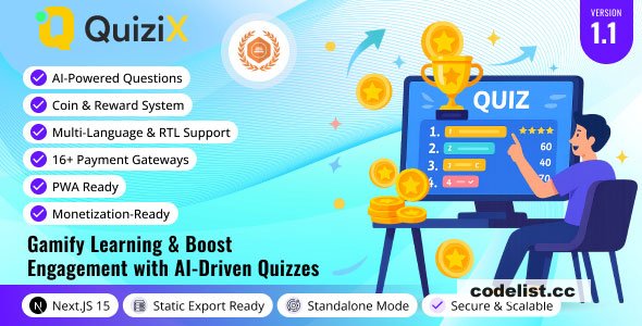 QuiziX v2.1.0 - AI Quiz &amp; Trivia Game - Laravel + Next.js Gamified Quiz Platform
