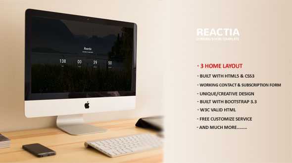 Reactia – Coming soon parallax template