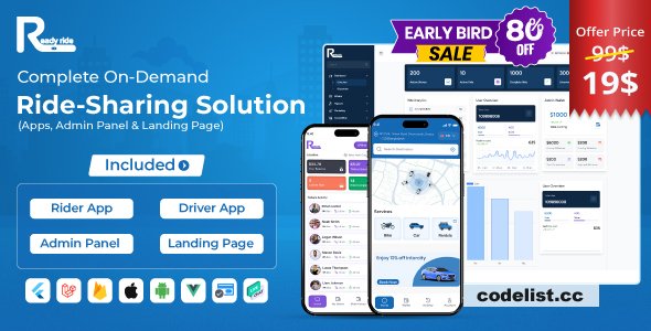 ReadyRide v1.4.0 - Complete Ride Sharing Rider & Driver Mobile Apps with Web Admin Panel