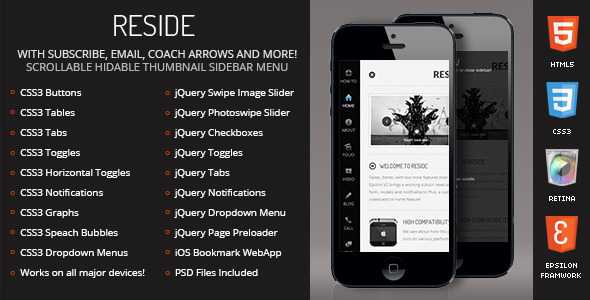 Reside Mobile Retina | HTML5 & CSS3 and iWebApp