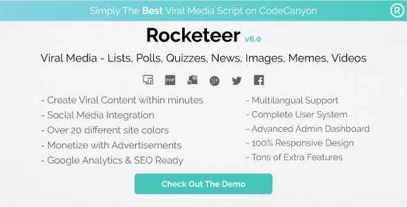Rocketeer v6.0 - Viral Media Lists, Polls, Quizzes, News, and Videos