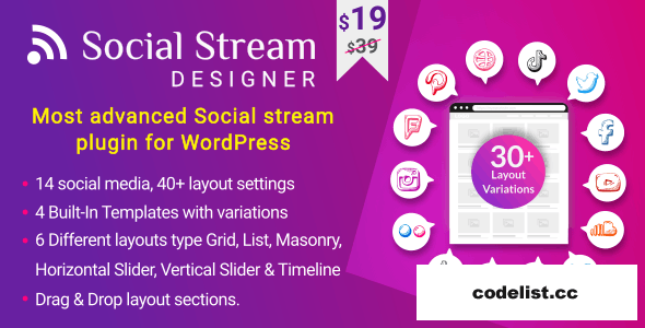 Social Stream Designer v1.1.8 - Instagram Facebook Twitter Feed - Social media Feed Grid Gallery Plugin