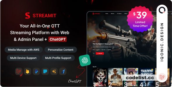 Streamit Laravel v2.0 - Movie, TV Show, Video Streaming Platform With Laravel with ChatGPT