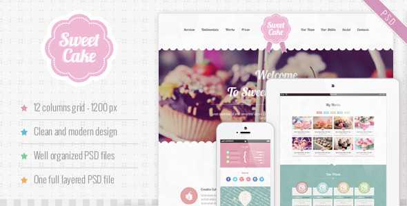 Sweet Cake - One Page PSD Theme