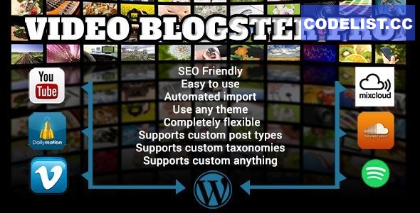 Video Blogster Pro v4.9.0.4 - import YouTube videos to WordPress. Also DailyMotion, Spotify, Vimeo, more