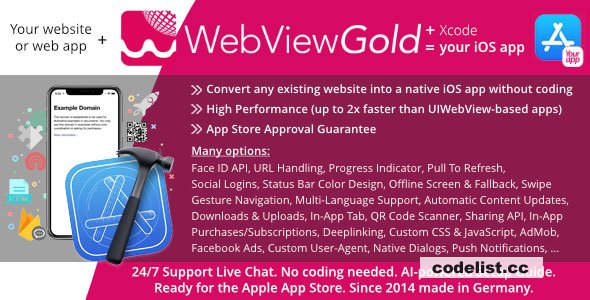 WebViewGold for iOS v15.8 - Convert website to iOS app - No Code, Push, URL Handling & much more!