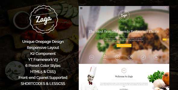 Zaga - Responsive Onepage Restaurant Joomla Template